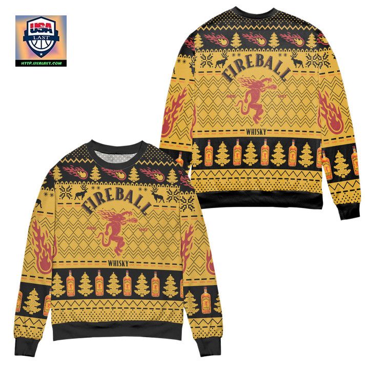 Fireball Whisky Pine Tree Zigzag Pattern Ugly Christmas Sweater