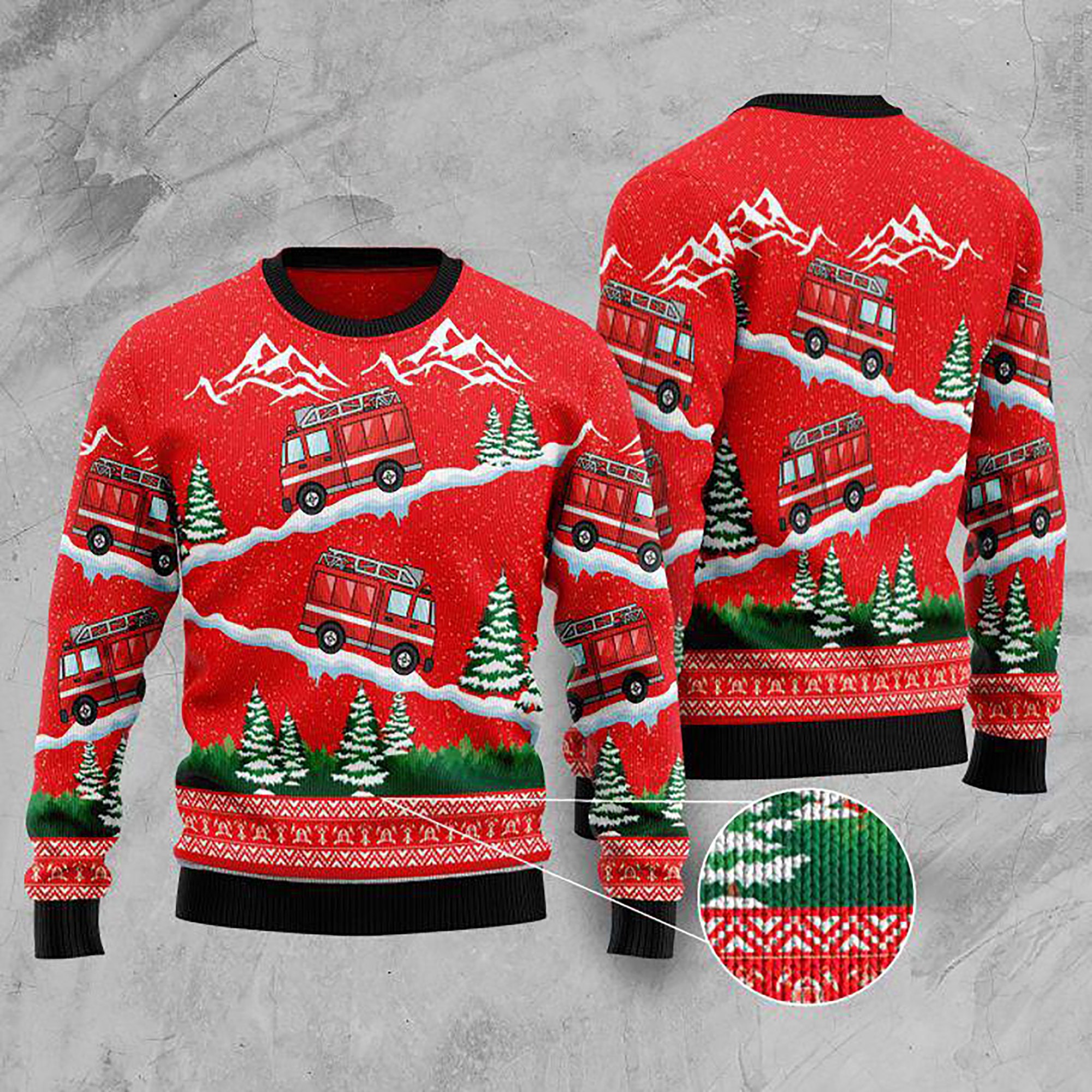 Firefighter Car Christmas Ugly Christmas Sweater