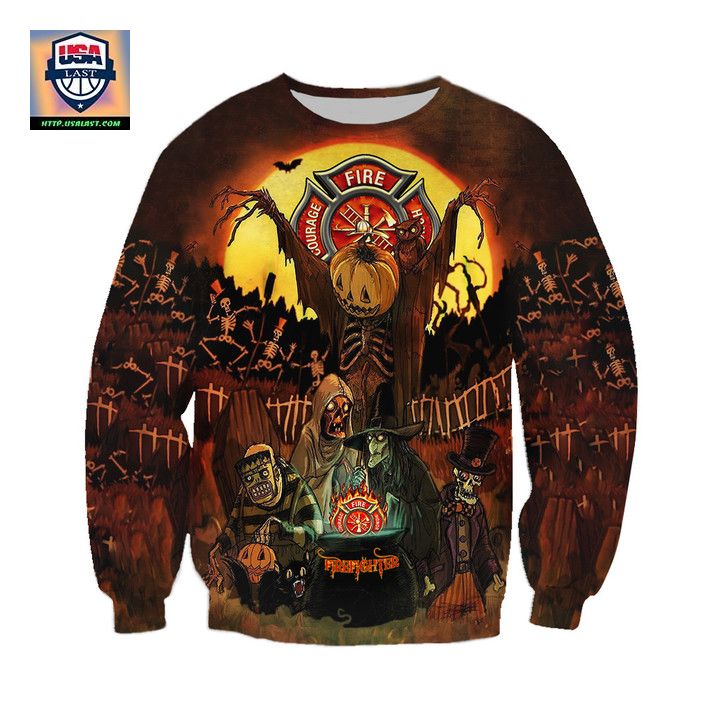 Firefighter Mummy Grave Halloween 3D Sweater