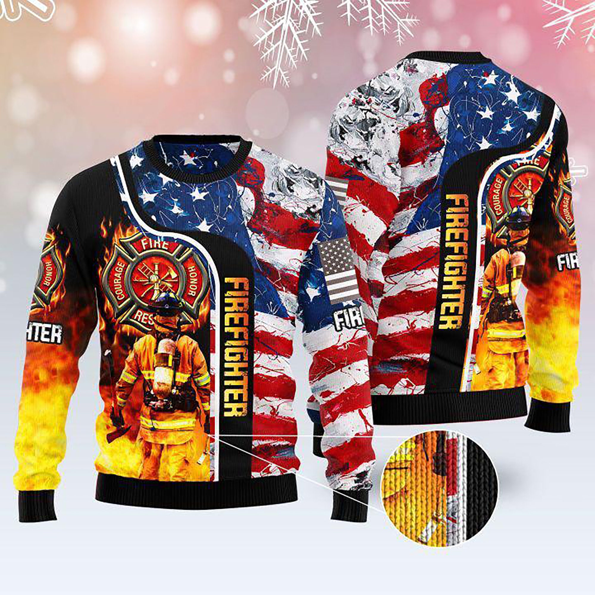 Firefighter Usa Flag Ugly Christmas Sweater