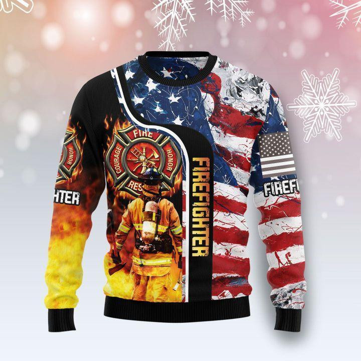 Firefighter USA Ugly Christmas Sweater, Perfect Holiday Gift