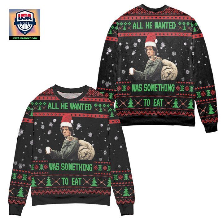 First Blood All He Wanted Was Something To Eat Claus Ugly Christmas Sweater Black