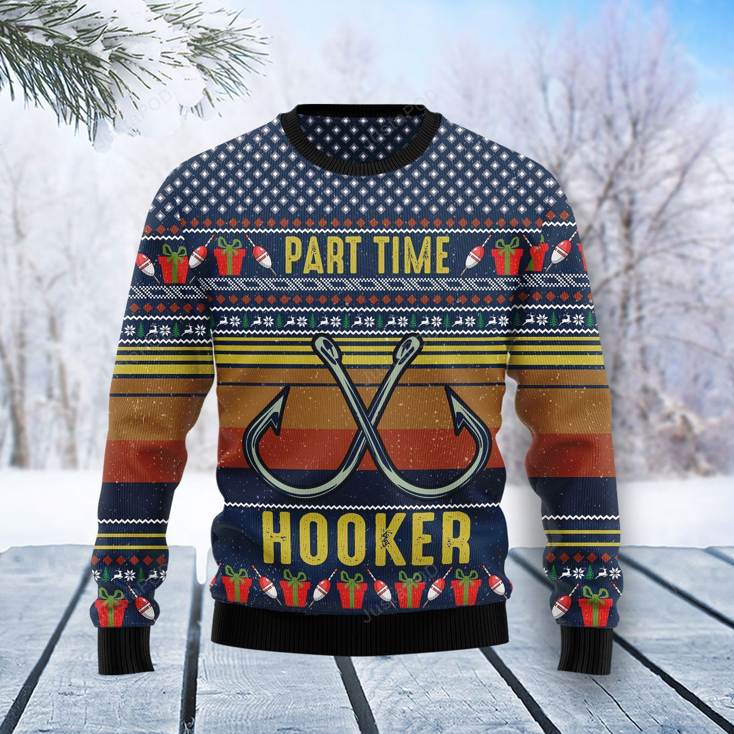 Fishing Part Time Ugly Christmas Sweater, Perfect Holiday Gift
