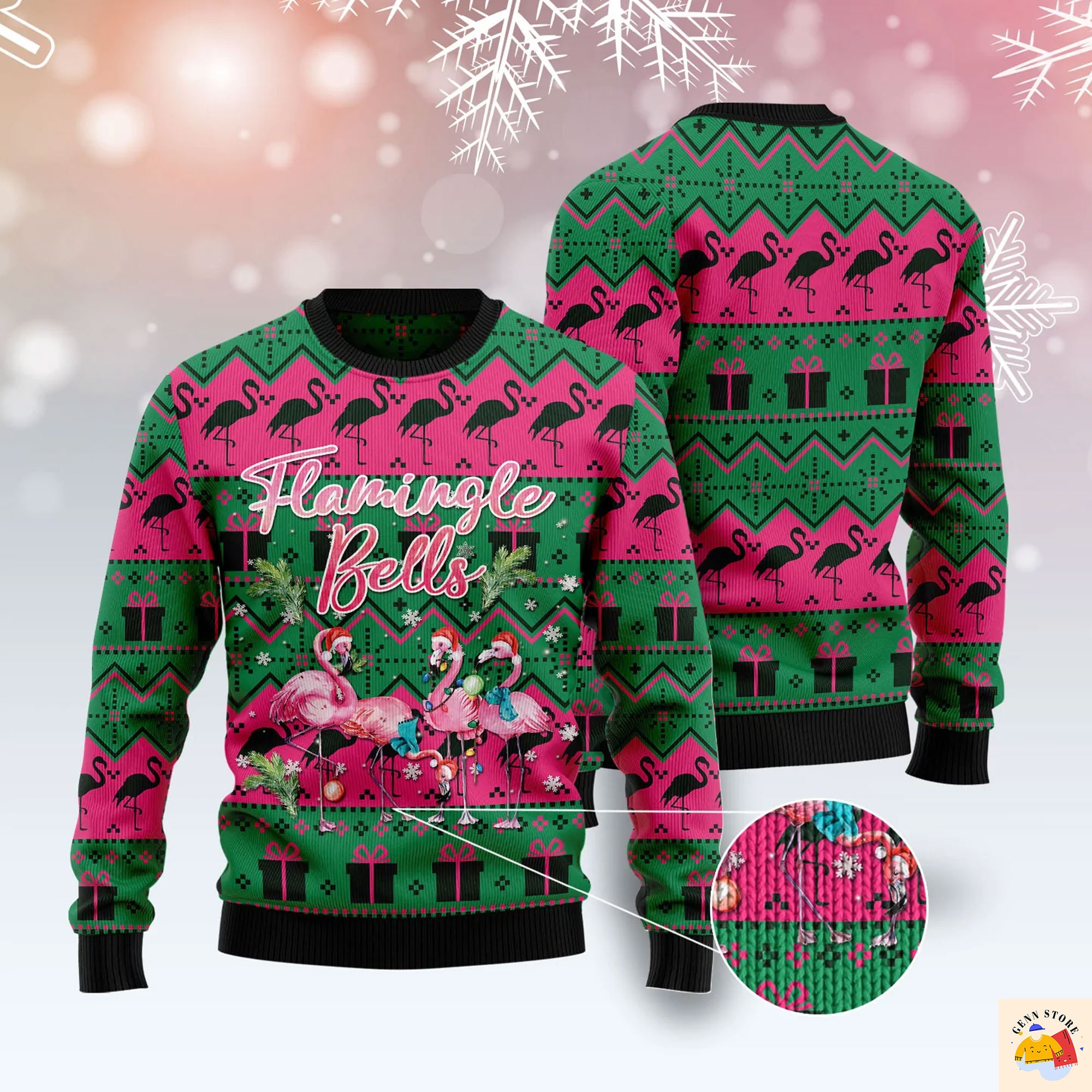 Flamingo Bells Ugly Christmas Sweater
