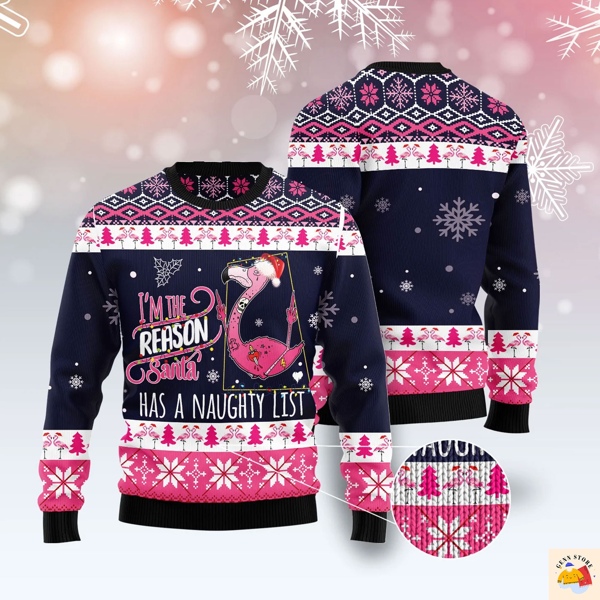Flamingo I Am The Reason Santa Has A Naughty Ugly Christmas Sweater