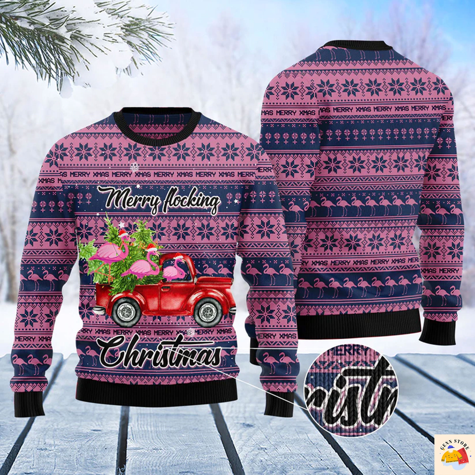 Flamingo Merry Flocking Ugly Christmas Sweater