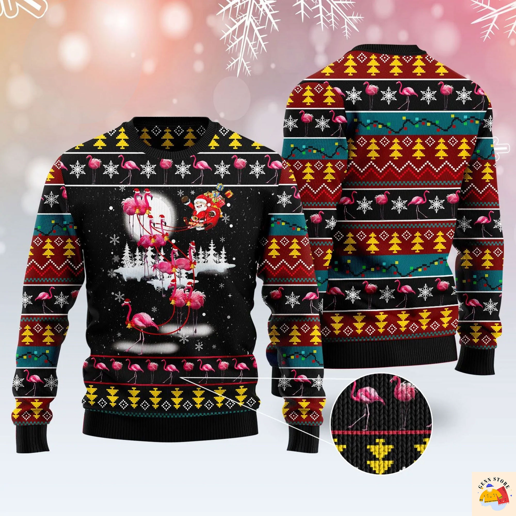 Flamingo Reindeer Ugly Christmas Sweater