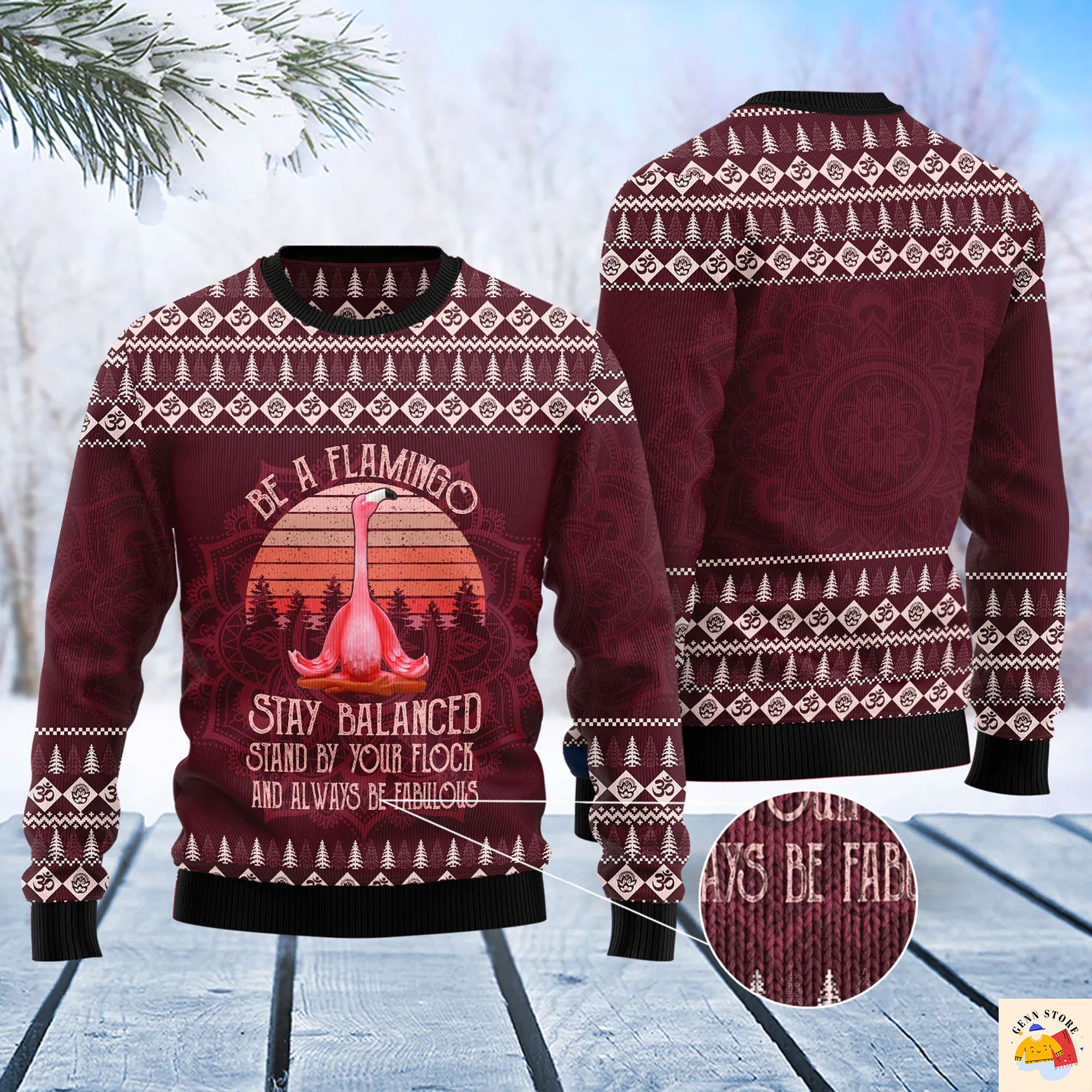 Flamingo Yoga Ugly Christmas Sweater