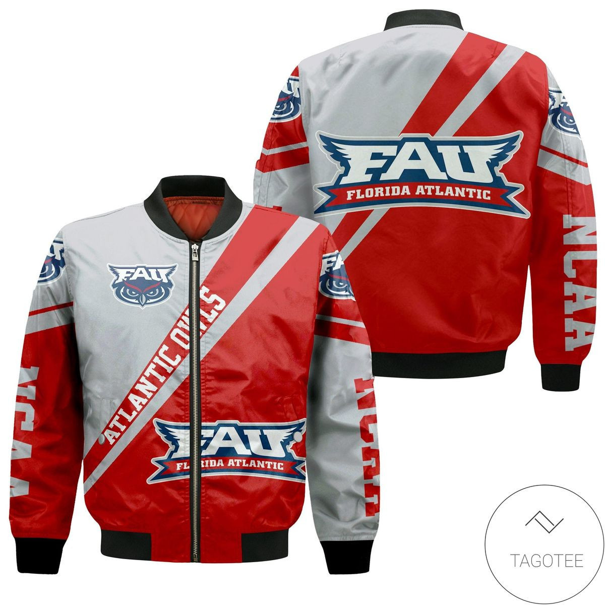 Florida Atlantic Owls Cross Style Bomber Jacket | NCAA College Team Jacket for Men & Women | Sports Fan Gift