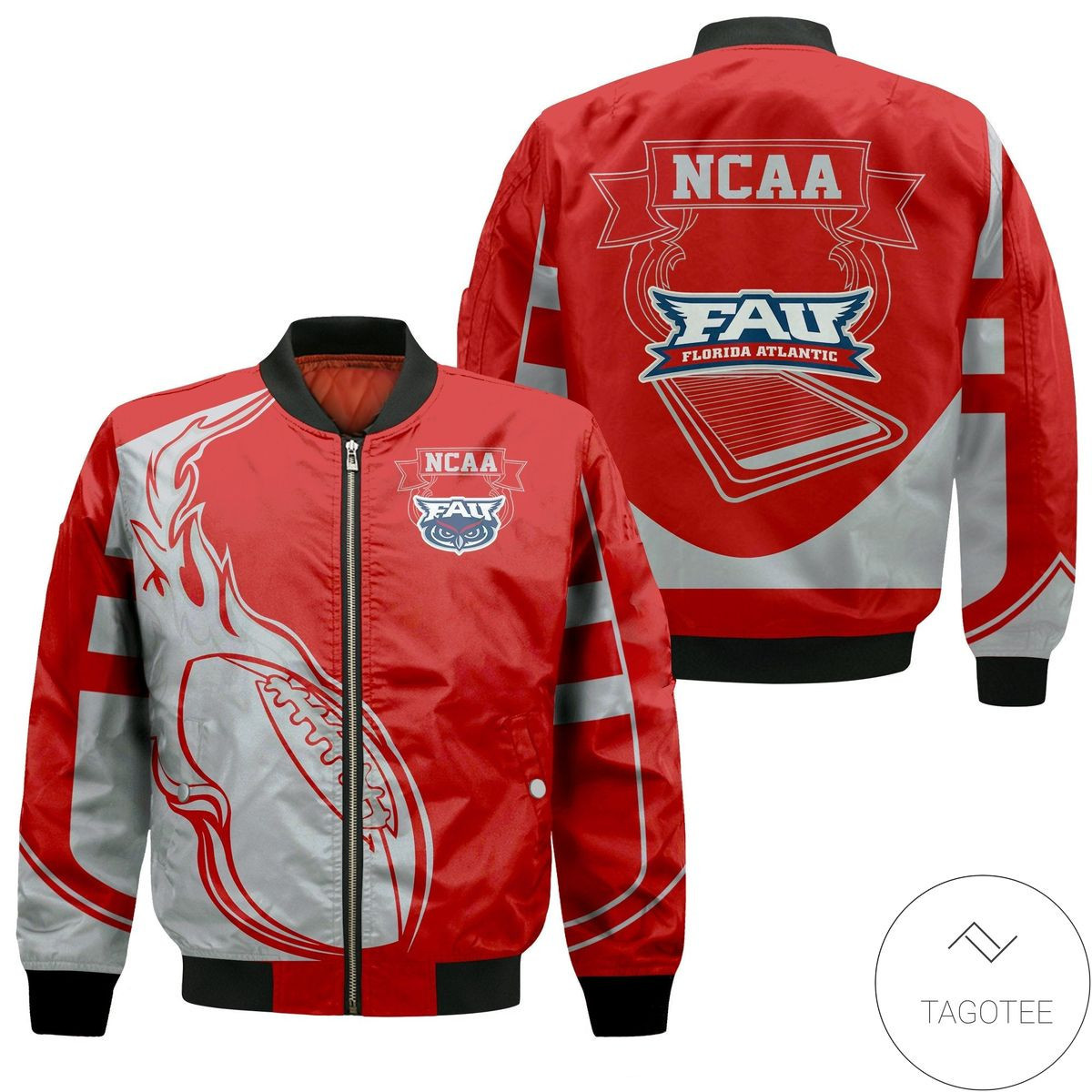 Florida Atlantic Owls Flame Ball Bomber Jacket | NCAA College Team Jacket for Men & Women | Sports Fan Gift