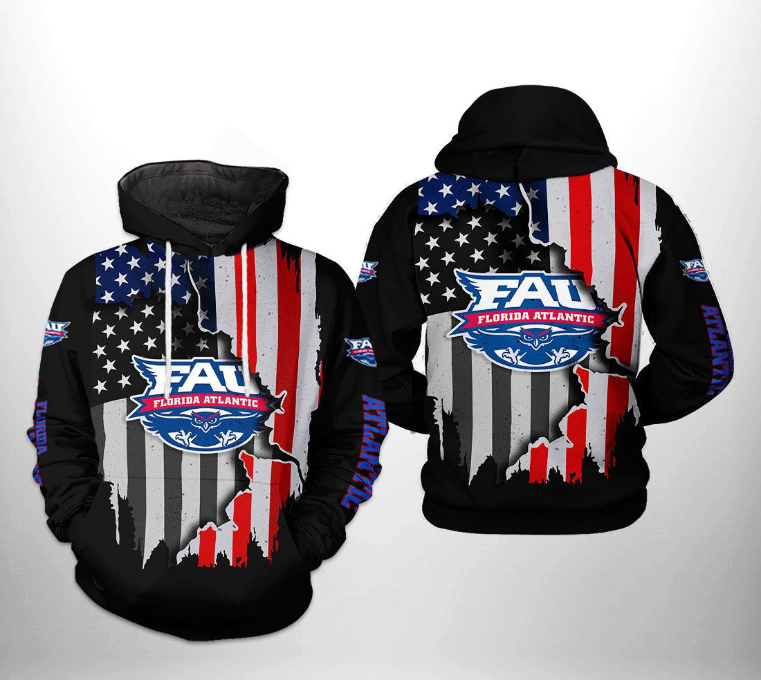 Florida Atlantic Owls NCAA US Flag 3D All Over Print Hoodie & Zip Hoodie