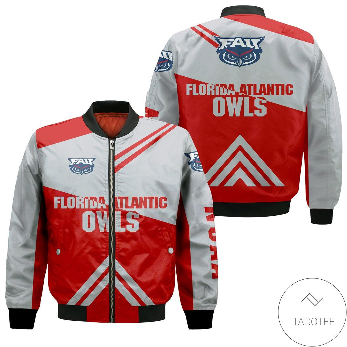 Florida Atlantic Owls Stripes Cross Shoulders Bomber Jacket | NCAA College Team Jacket for Men & Women | Sports Fan Gift