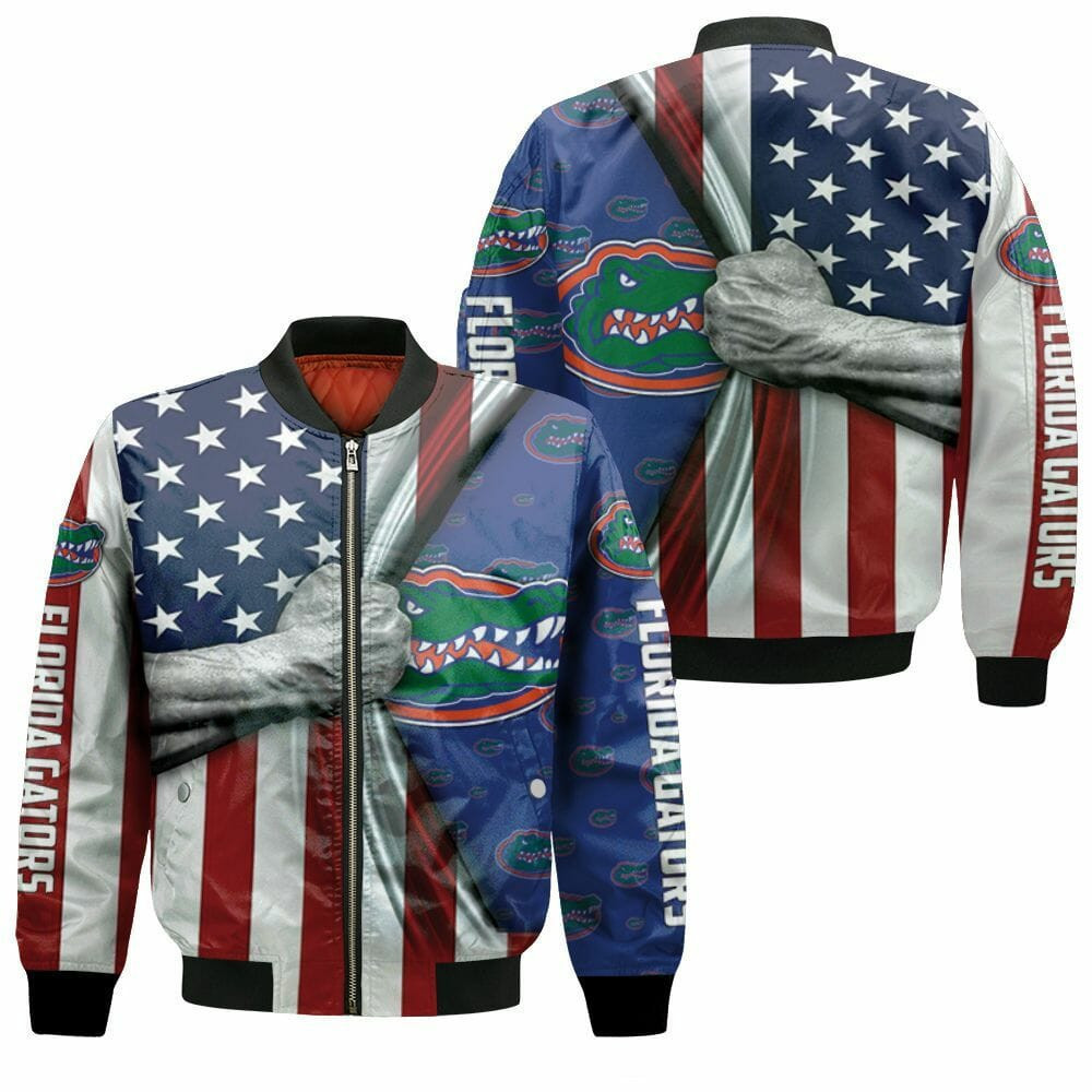 Florida Gators American Flag Bomber Jacket | NCAA College Team Jacket for Men & Women | Sports Fan Gift