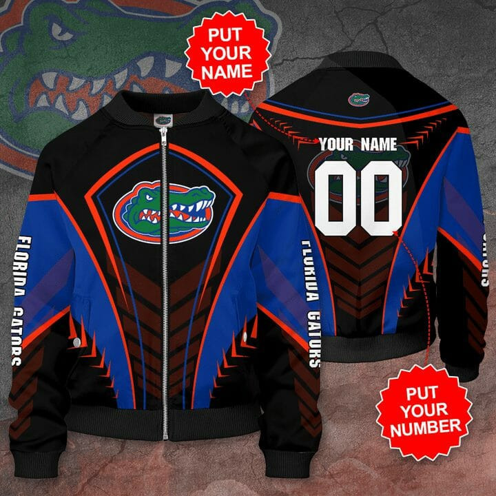 Florida Gators Personalized Name Number Blue Black Bomber Jacket | NCAA College Team Jacket for Men & Women | Sports Fan Gift