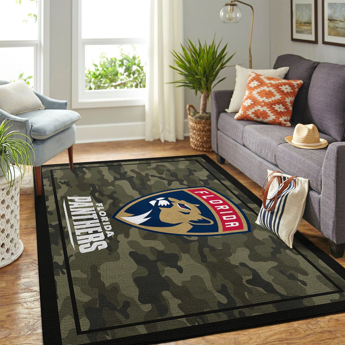 Florida Panthers Team Logo Camo Rectangle Area Rug – Full Print Carpet For Living Room & Bedroom Home Decor
