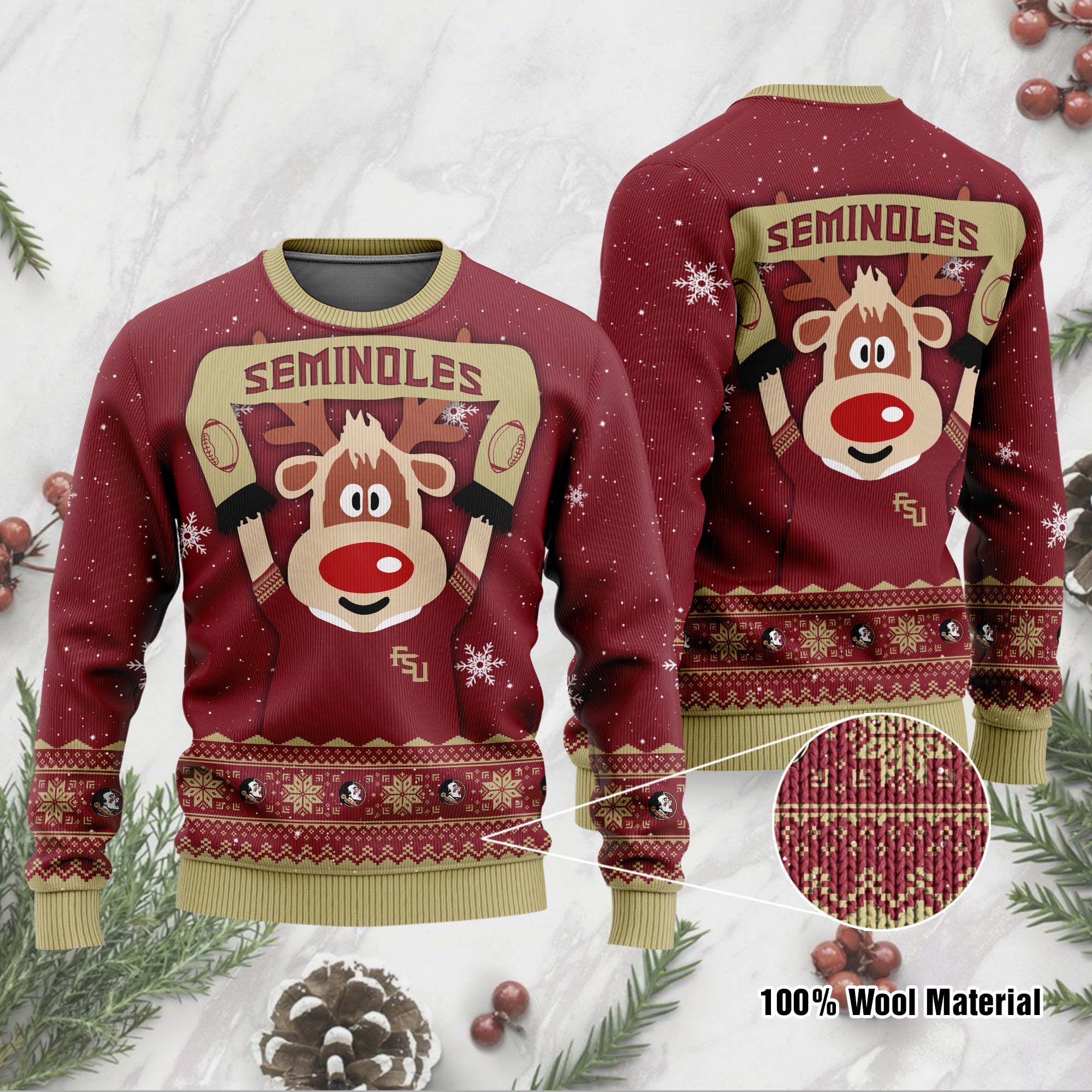 Florida State Seminoles Funny Ugly Christmas Sweater Holiday Xmas Party Men Women Plus Size