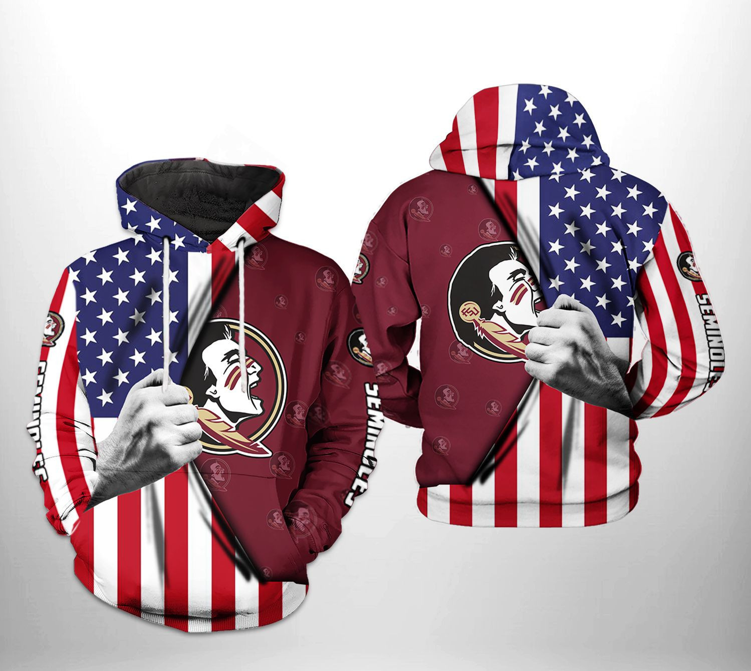 Florida State Seminoles NCAA US FLag 3D All Over Print Hoodie & Zip Hoodie