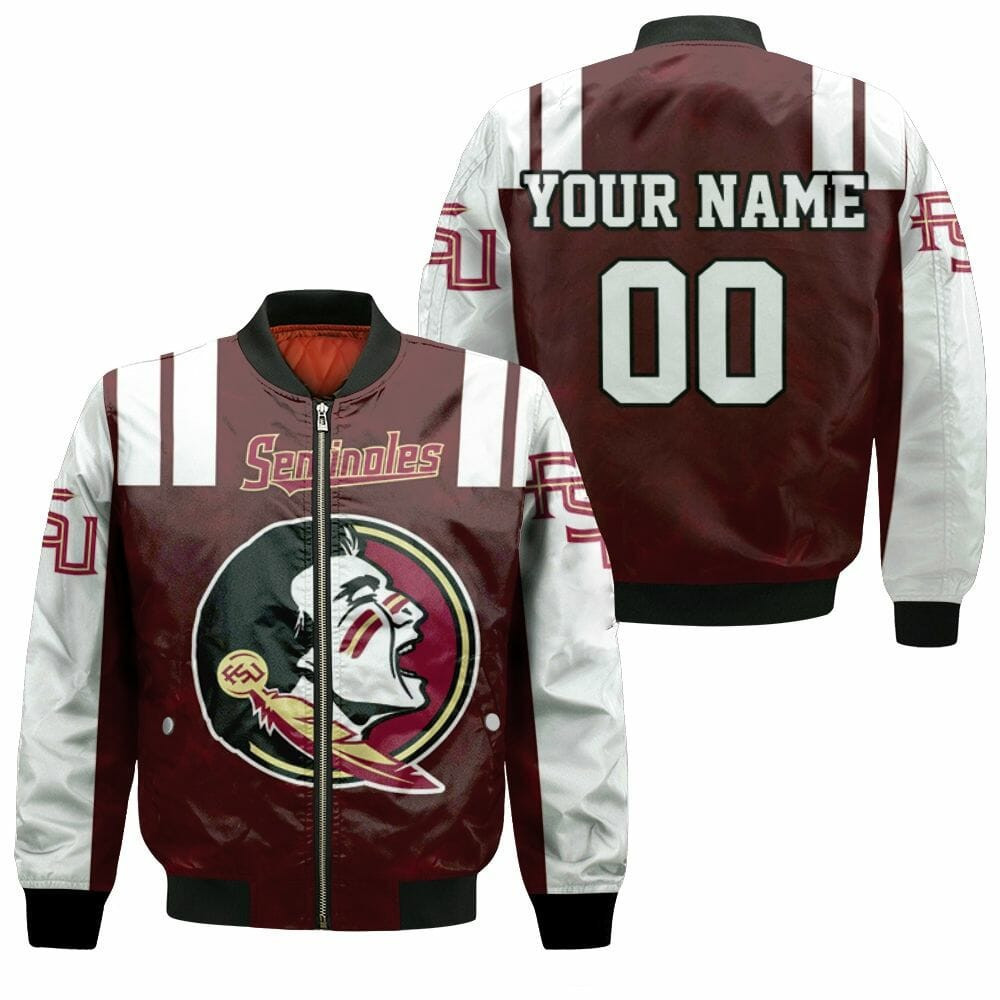 Florida State Seminoles Personalized Name Number Garnet White Bomber Jacket | NCAA College Team Jacket for Men & Women | Sports Fan Gift