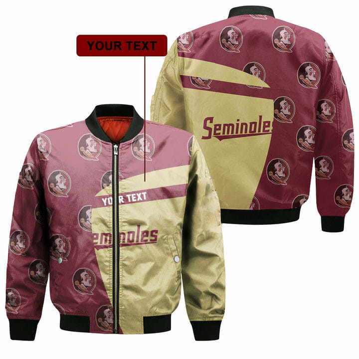 Florida State Seminoles Personalized Text Garnet Gold Bomber Jacket | NCAA College Team Jacket for Men & Women | Sports Fan Gift