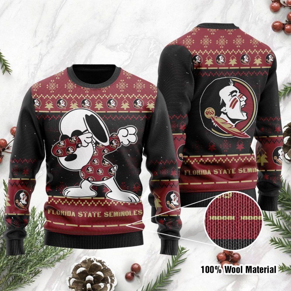 Florida State Seminoles Snoopy Dabbing Ugly Christmas Sweater Holiday Party Men Women Full Plus Size