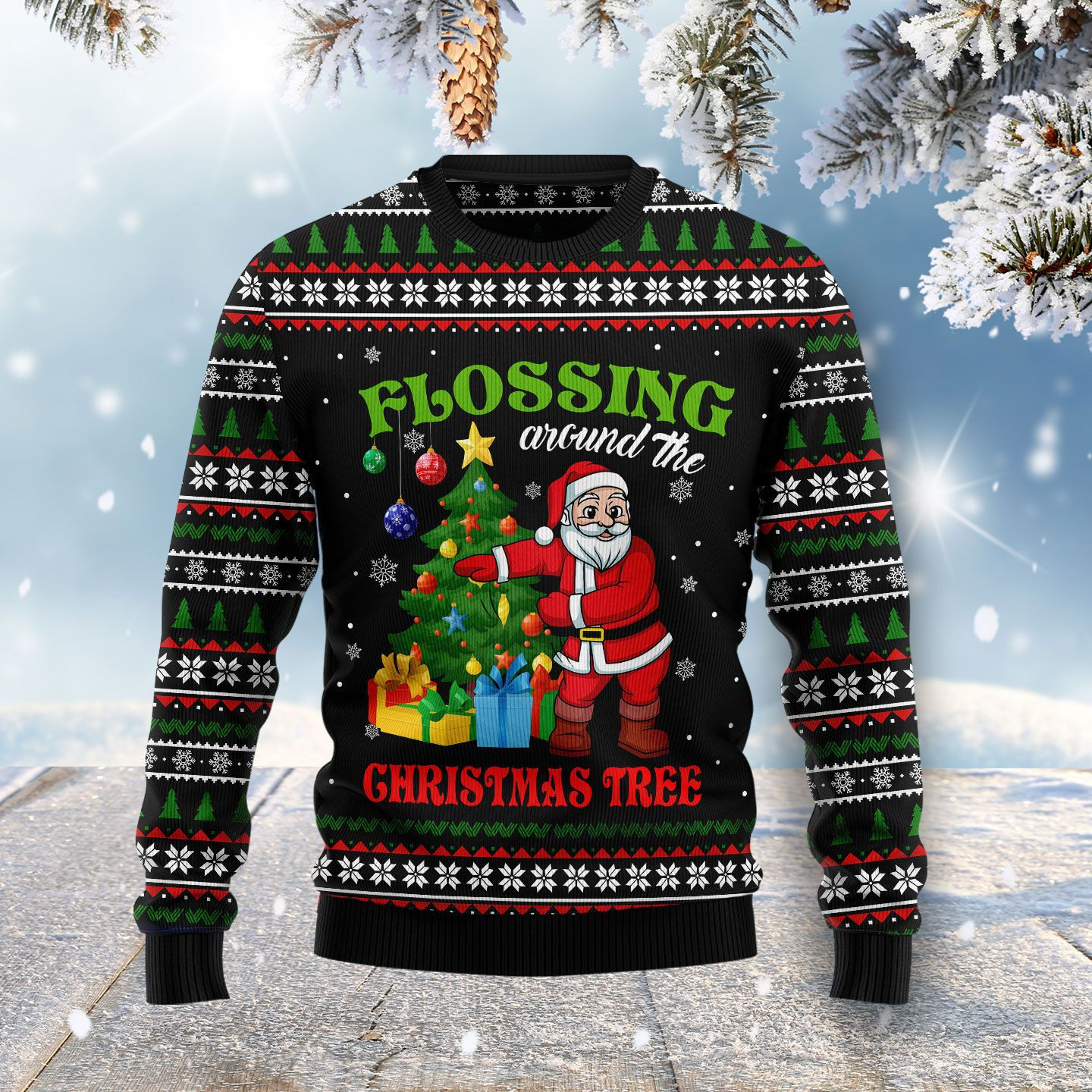 Flossing Around The Christmas Tree Ugly Christmas Sweater, Perfect Holiday Gift