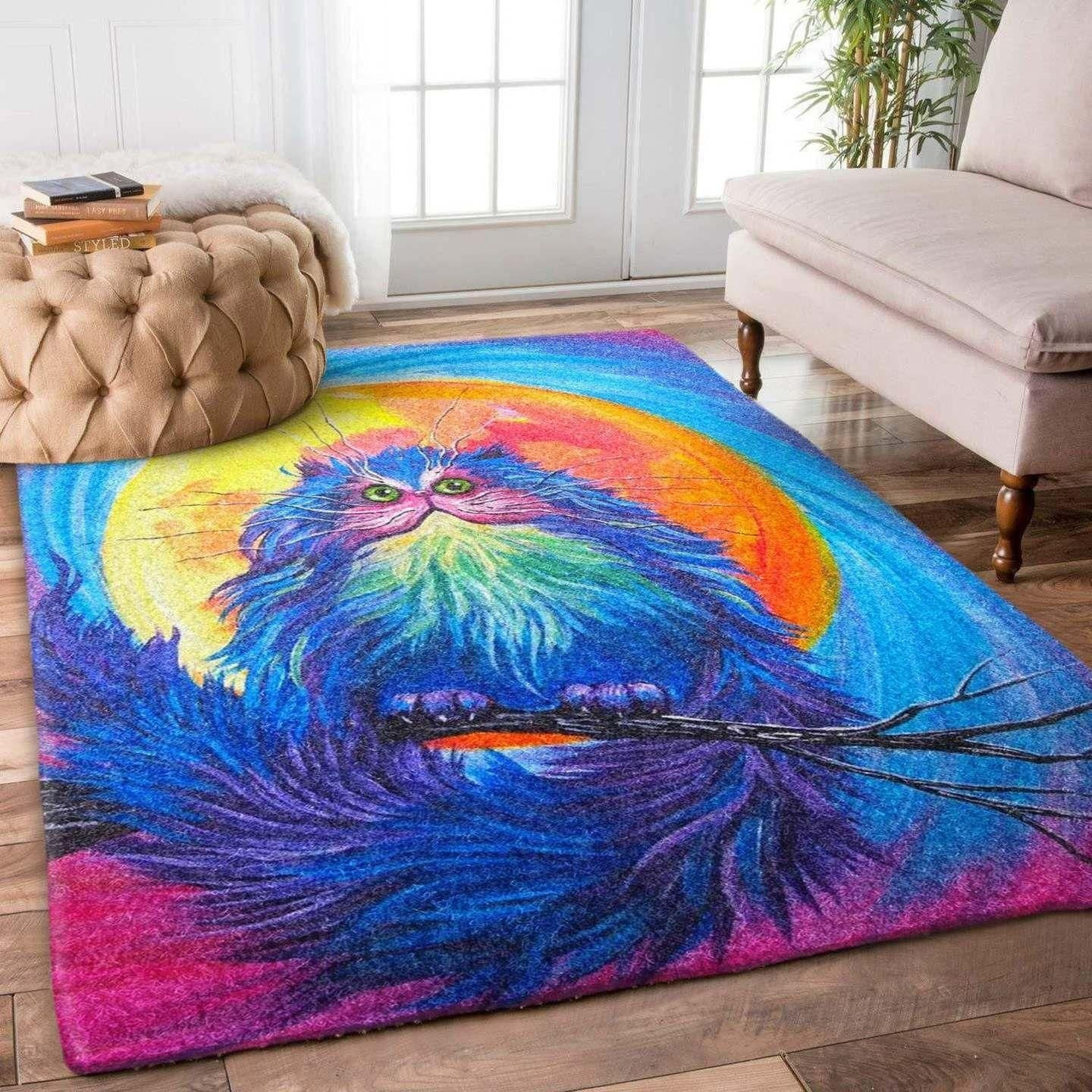 Fluffy Cat Hn1510112r 3D Rectangle Area Rug – Full Print Carpet For Living Room & Bedroom Home Decor