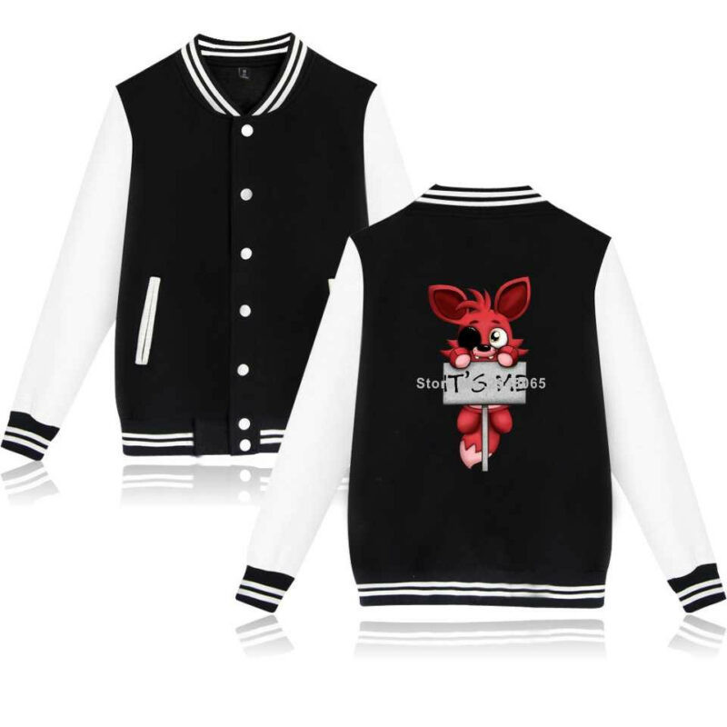 FNAF Plush Foxy Kawaii Streetwear Baseball Jacket for Men & Women | Game Fan Gift