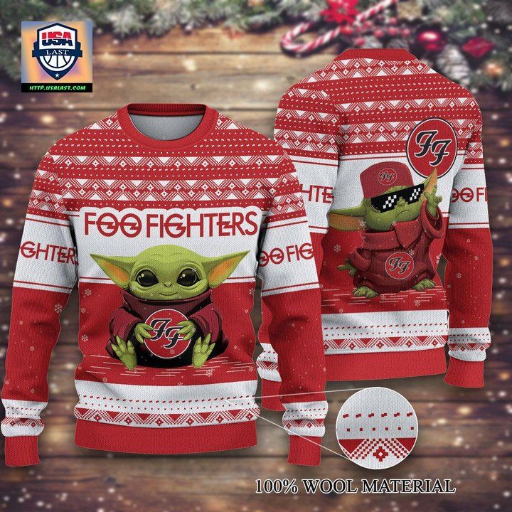 Foo Fighters Baby Yoda Merry Christmas Knitted Ugly Sweater