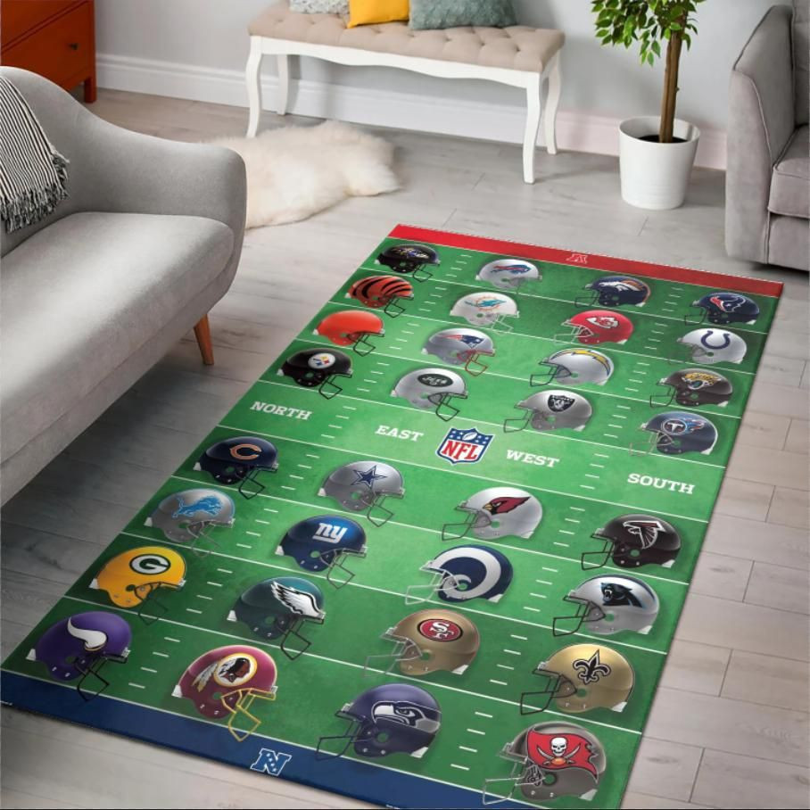 Football Full Team Rectangle Area Rug – Full Print Carpet For Living Room & Bedroom Home Decor