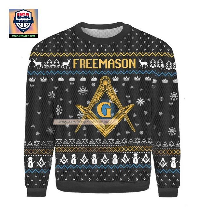 Freemason Letter G Yellow Ugly 3D Xmas Sweater