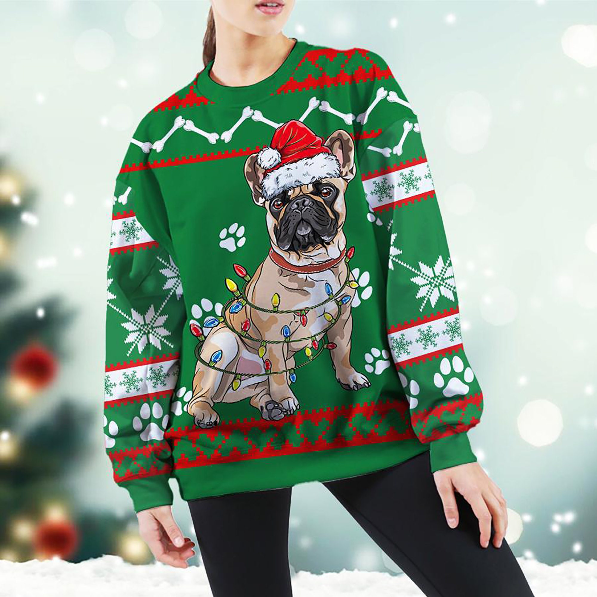 French Bulldog Green Ugly Christmas Sweater