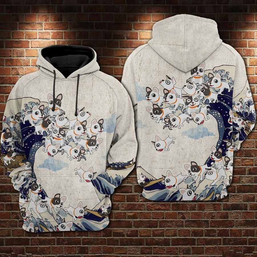 Frenchie Wave Many Pug 3D All Over Print Hoodie & Zip Hoodie