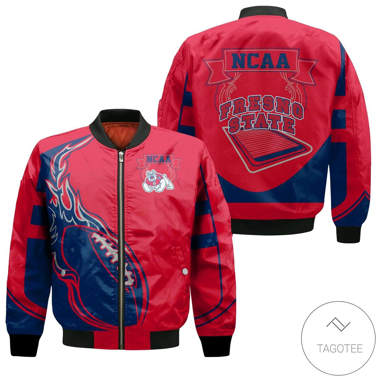 Fresno State Bulldogs Flame Ball Bomber Jacket | NCAA College Team Jacket for Men & Women | Sports Fan Gift