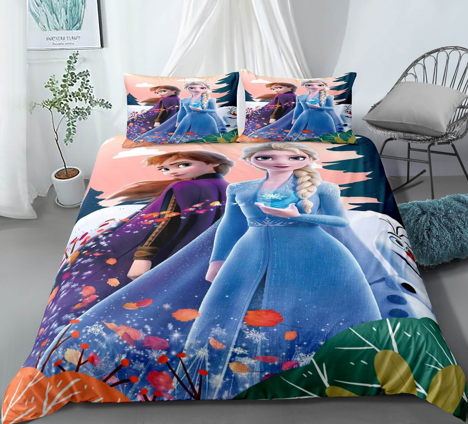 Frozen Anna Elsa Princess Duvet Cover Quilt Cover Pillowcase Bedding Set Bed Linen Home Bedroom Decor
