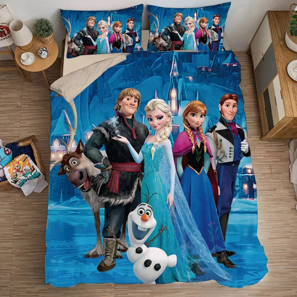 Frozen Anna Elsa Princess Duvet Cover Quilt Cover Pillowcase Bedding Set Bed Linen Home Bedroom Decor