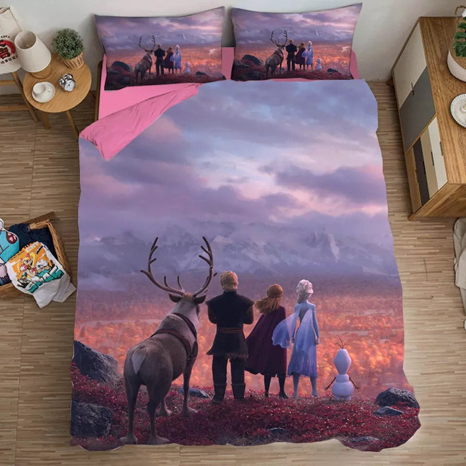 Frozen Anna Elsa Princess Duvet Cover Quilt Cover Pillowcase Bedding Set Bed Linen Home Bedroom Decor