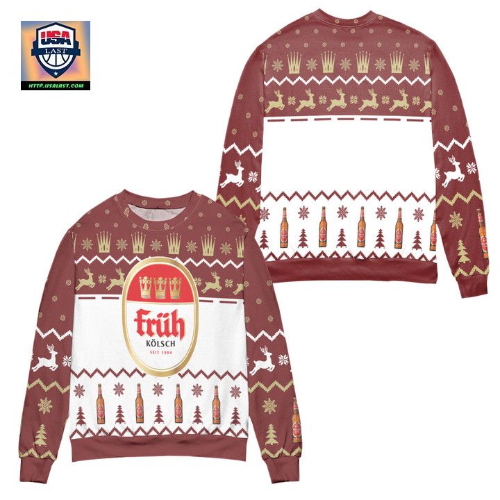 Fruh Kolsch Seit 1904 Reindeer Pine Tree Ugly Christmas Sweater