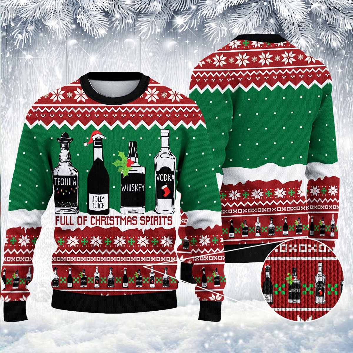 Full of Christmas Spirit Funny Holiday Drinking Ugly Christmas Sweater