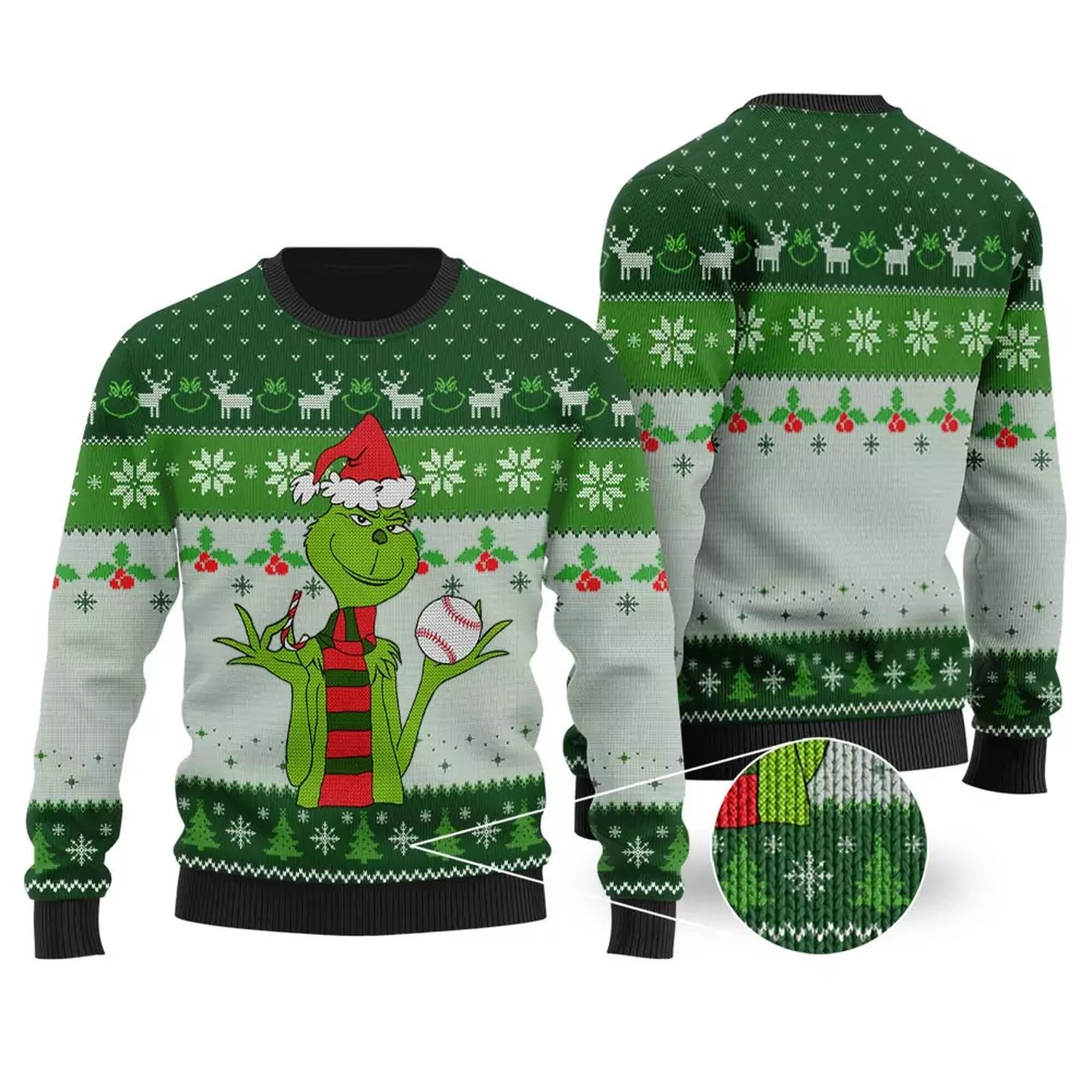 Funny Baseball Grinch Ugly Christmas Sweater