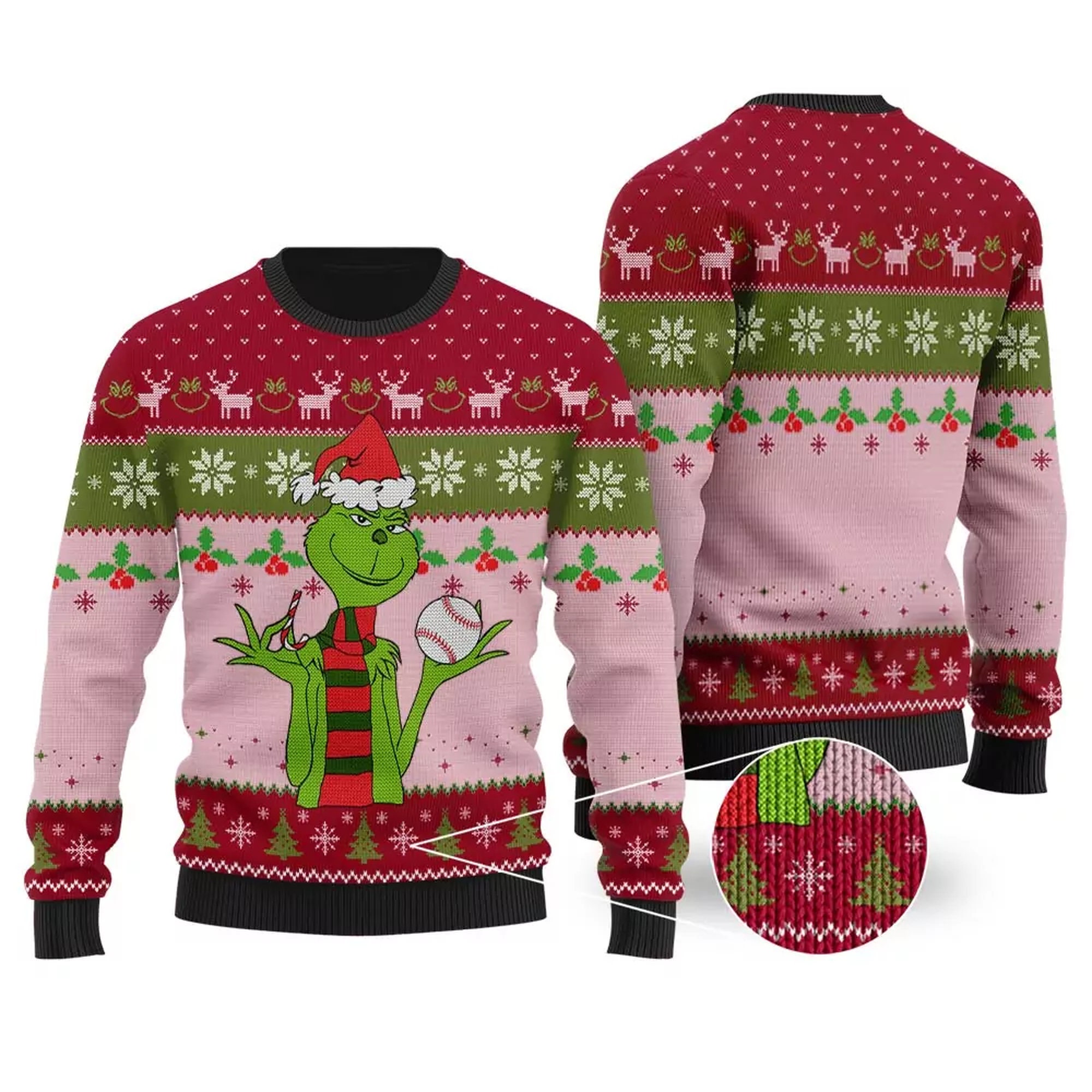 Funny Baseball Grinch Ugly Christmas Sweater