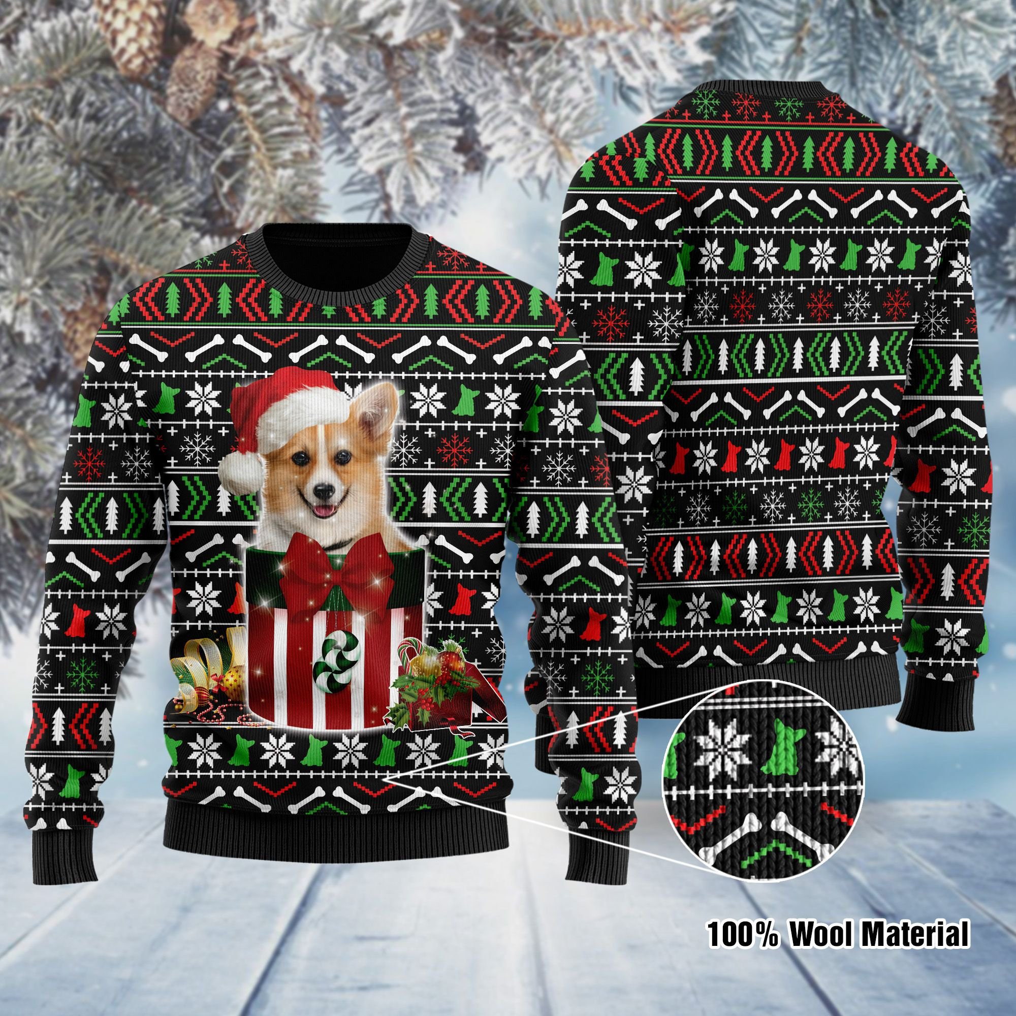 Funny Corgi In The Gift Box Ugly Christmas Sweater