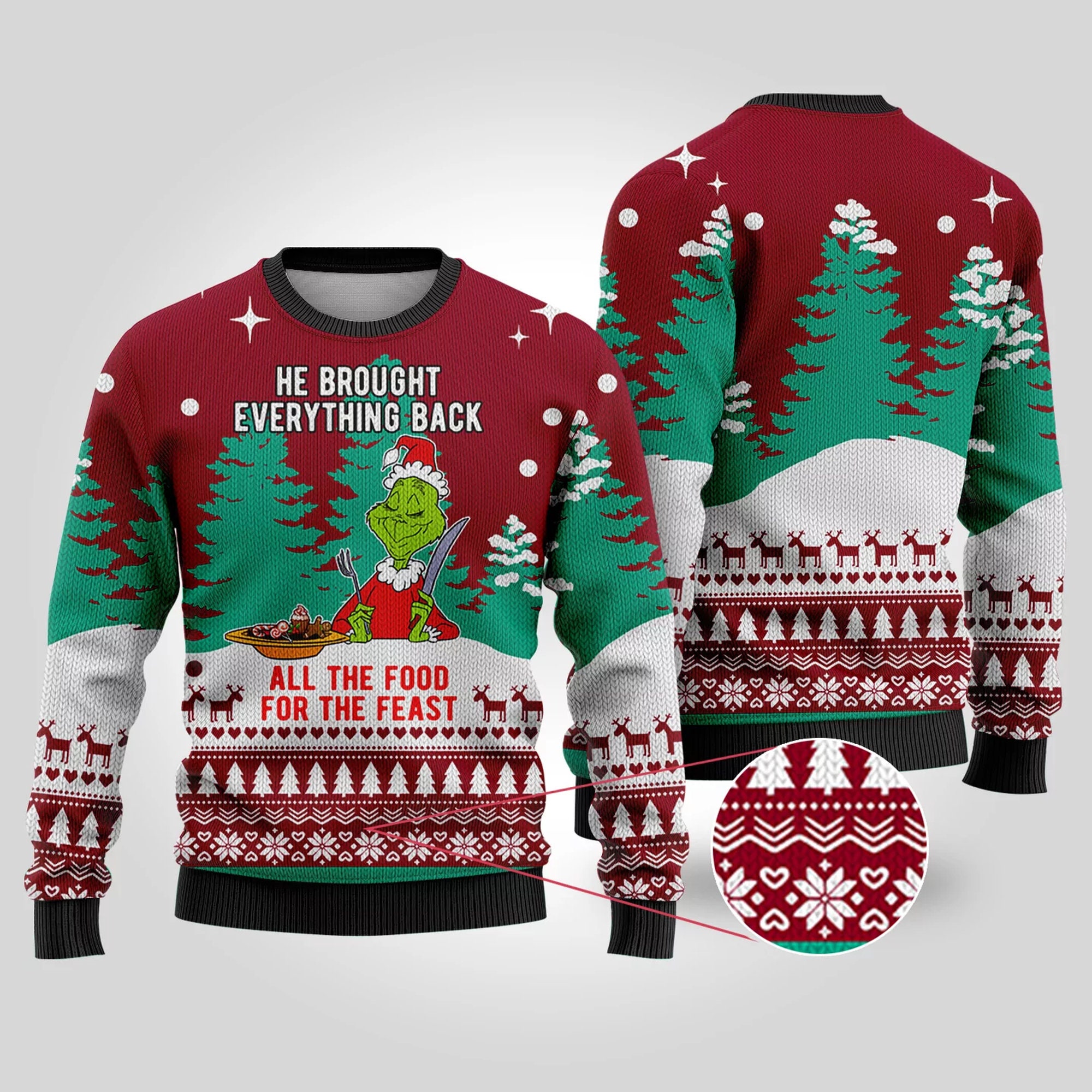 Funny Food For Feast Grinch Ugly Christmas Sweater