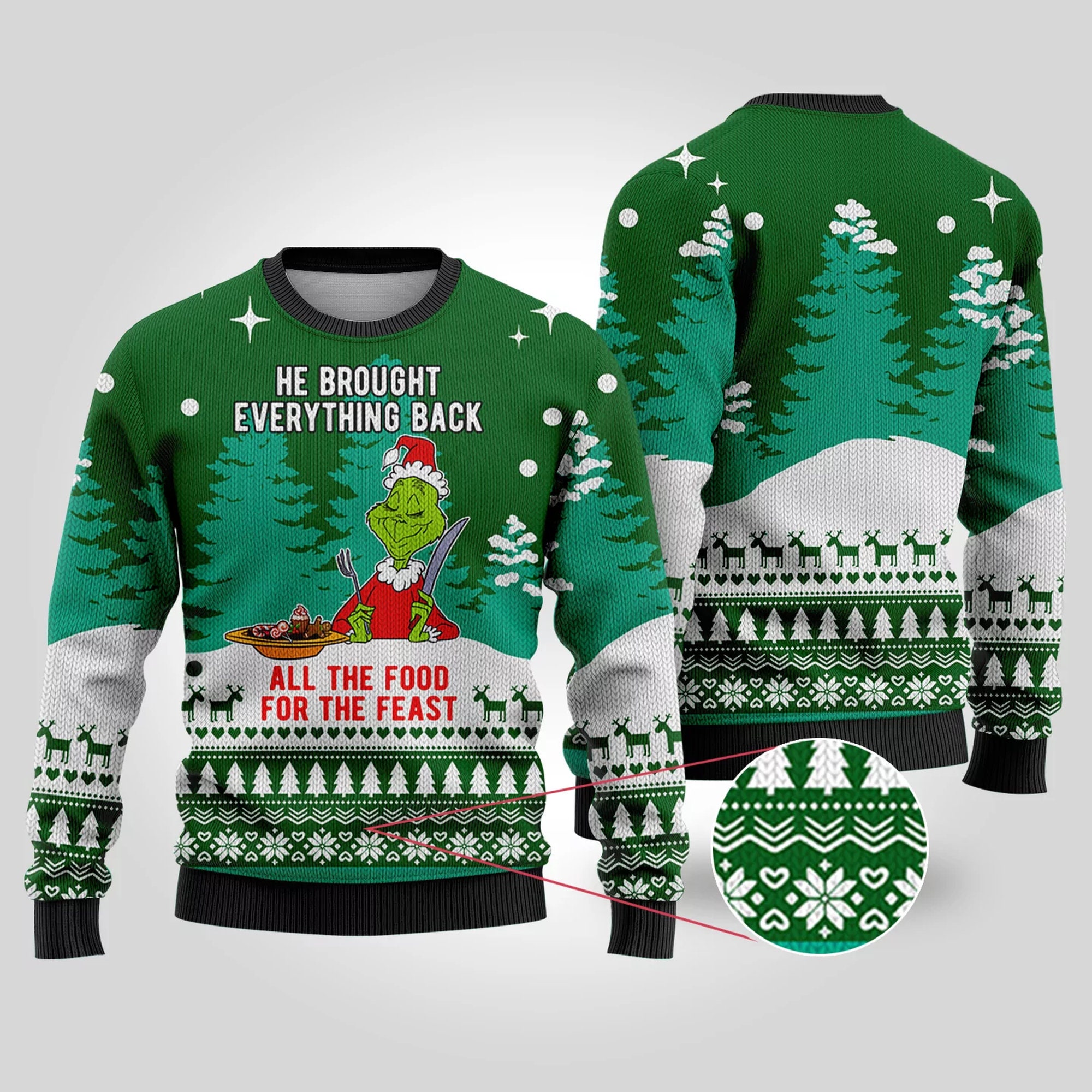Funny Food For Feast Grinch Ugly Christmas Sweater