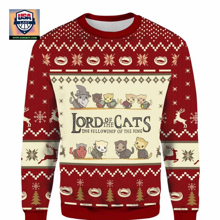 Funny Lord Of The Cats The Fellowship Of The Ring All Over Print 3D Ugly Christmas Sweater