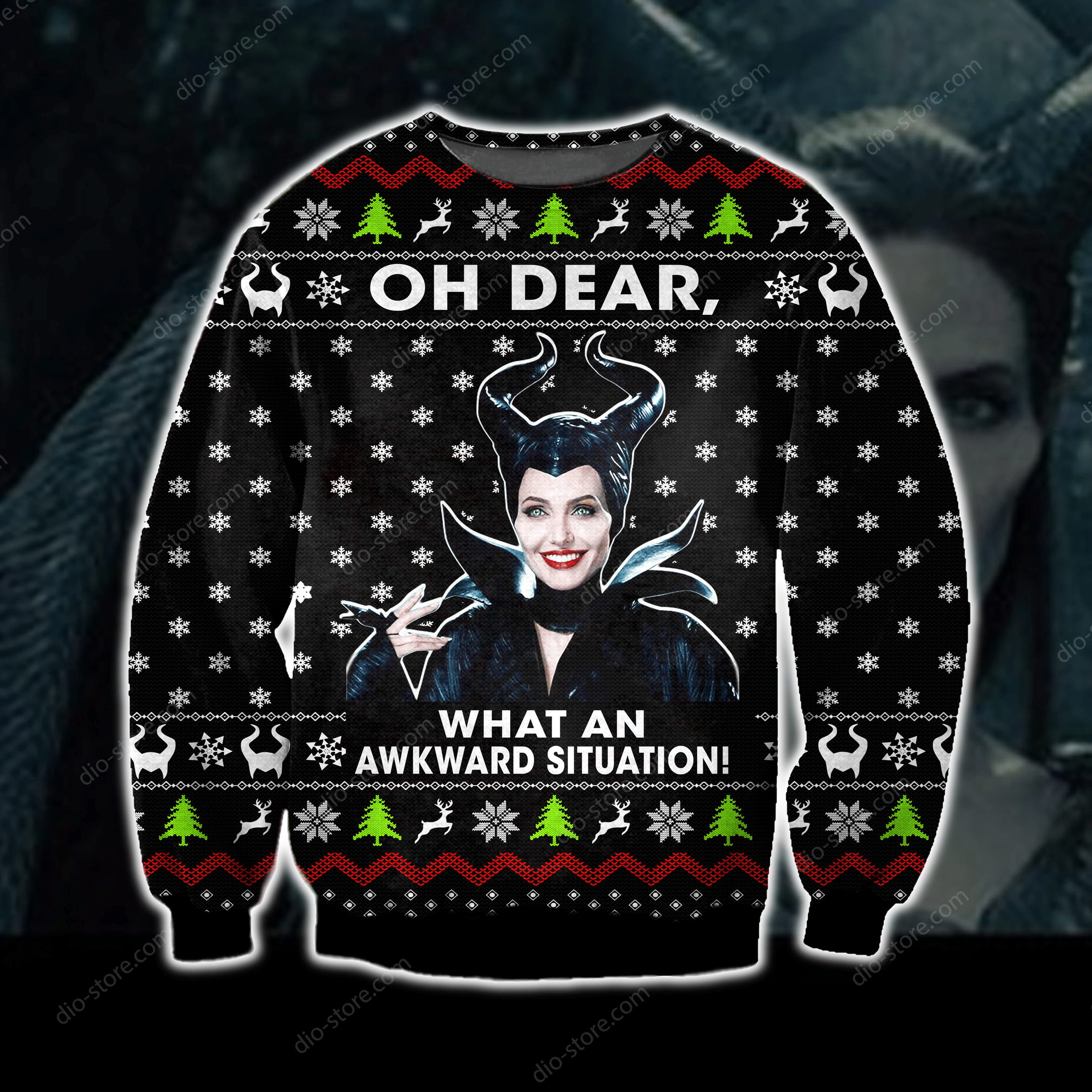 Funny Maleficent Knitting Pattern 3D Print Ugly Christmas Sweater