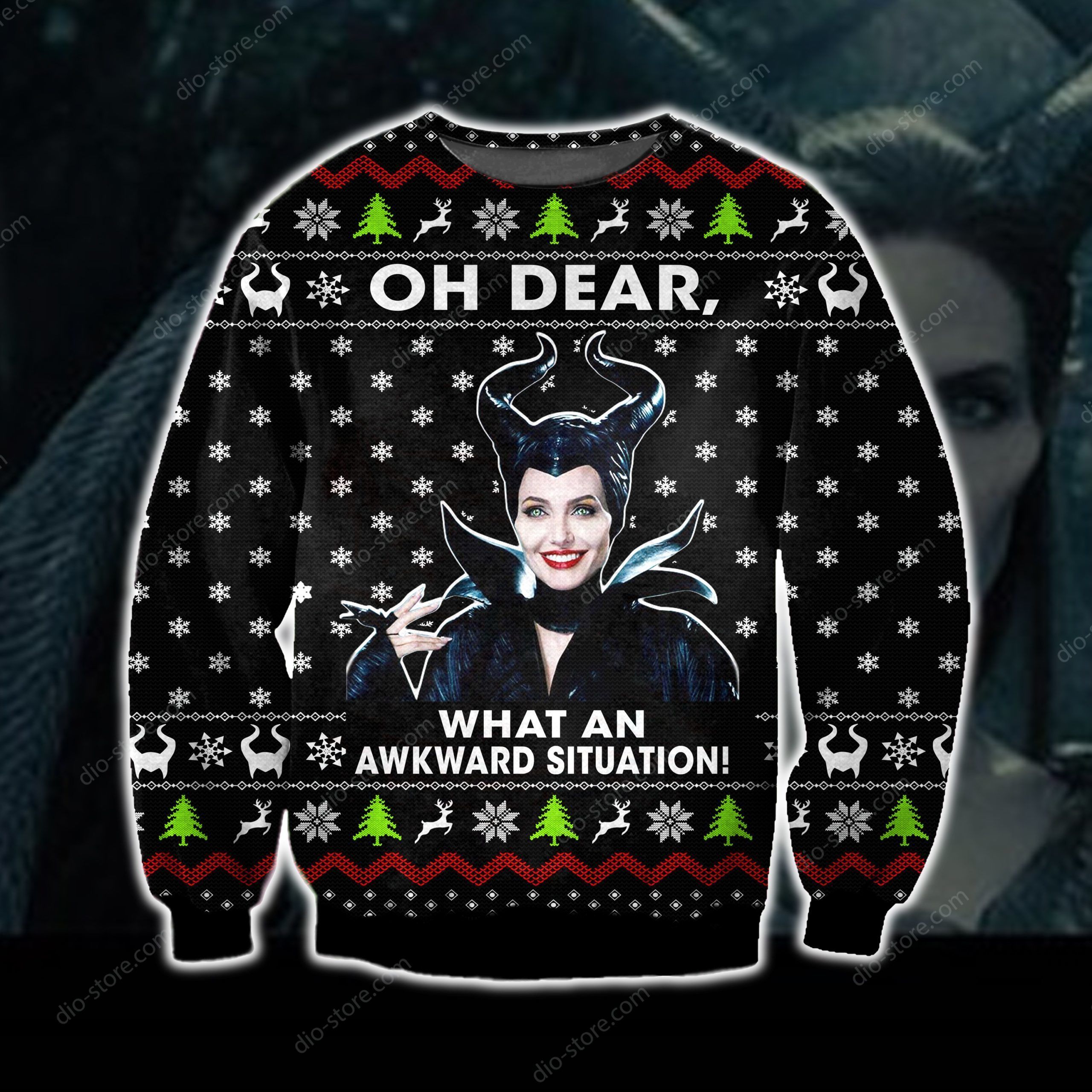 Funny Maleficent Knitting Pattern 3D Print Ugly Sweater