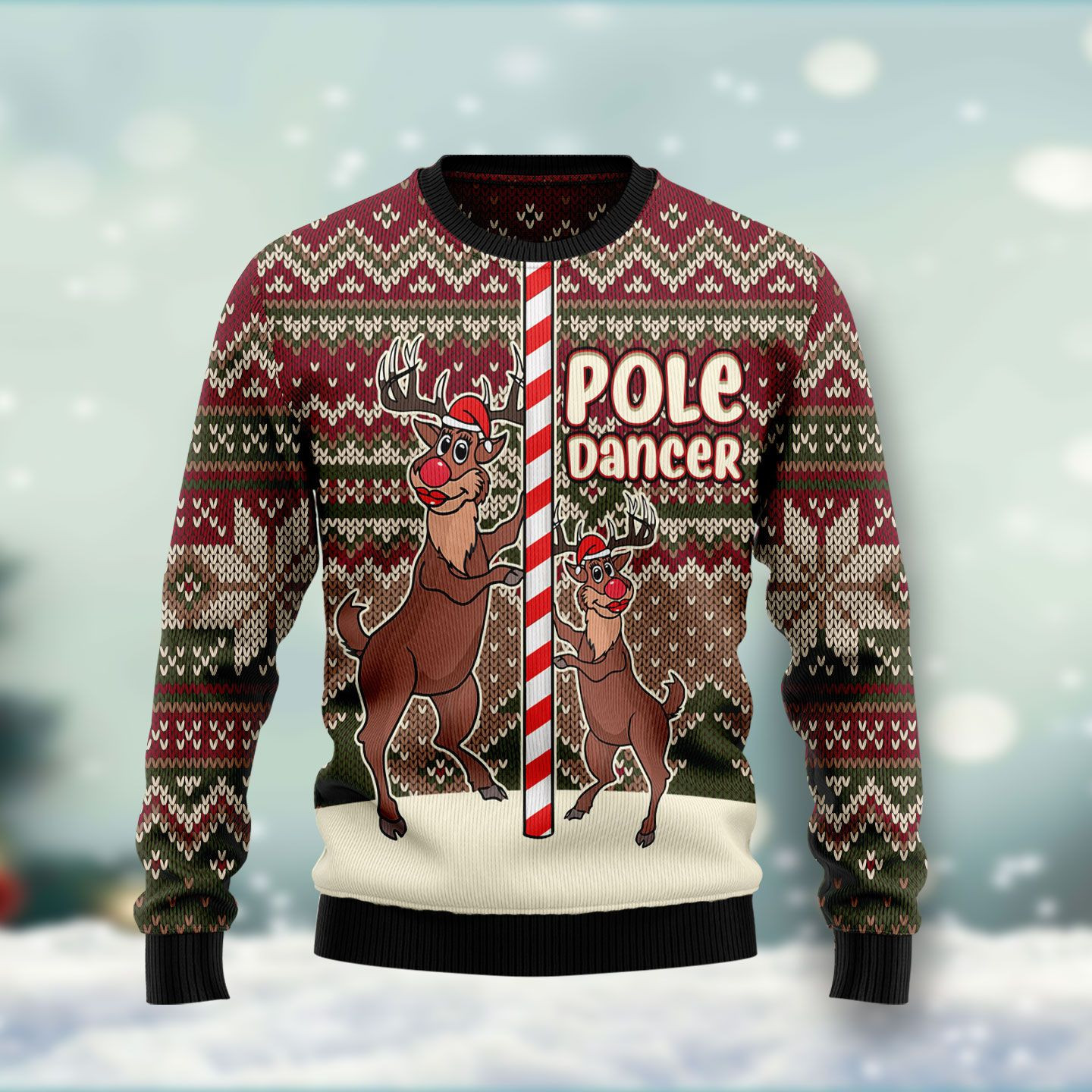Funny Pole Dancer Reindeer Ugly Christmas Sweater, Perfect Holiday Gift