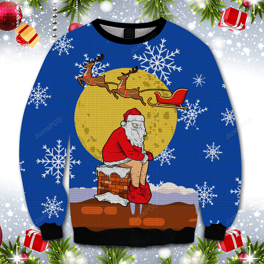 Funny Santa Xmas All Over Print Ugly Christmas Sweater, Perfect Holiday Gift