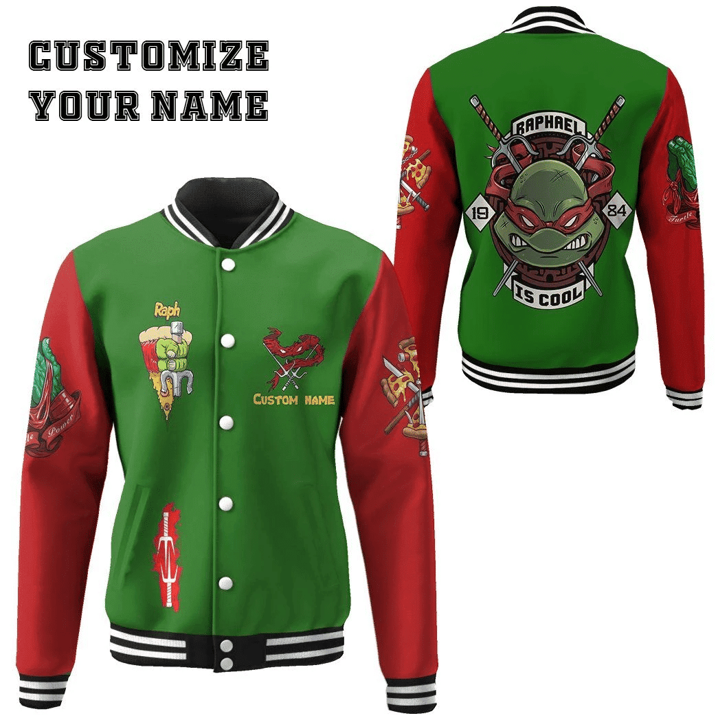Gearhumans 3D Raphael TMNT Cosplay Personalized Name Baseball Jacket for Men & Women | Cartoon Fan Gift