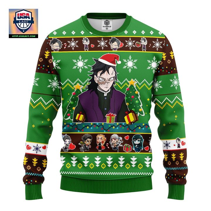 Genya Shinazugawa Demon Slayer Anime Ugly Christmas Sweater Green 1 Amazing Gift Idea Thanksgiving Gift